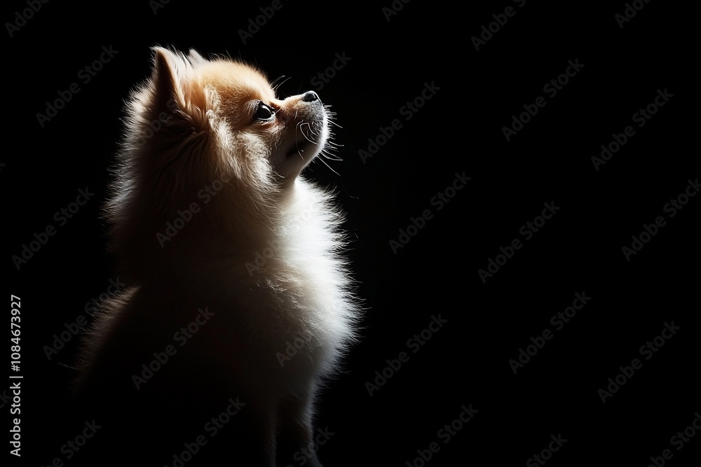 Majestic Pomeranian Dog Shining in Low Light Majestic Pomeranian Dog Shining in Low Light