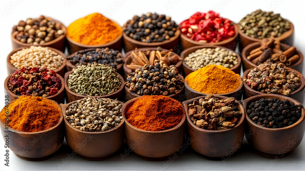 Assortment of Spices in Wooden Bowls - Photo