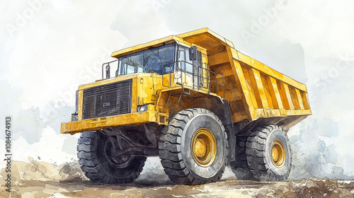 Powerful Yellow Dump Truck on Construction Site Heavy Duty Vehicle Mining Industrial Machinery