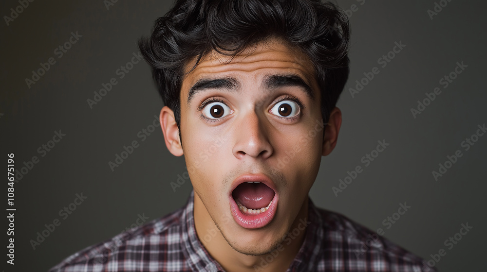 Shocked young man opening his mouth and eyes in amazement Shocked young man opening his mouth and eyes in amazement