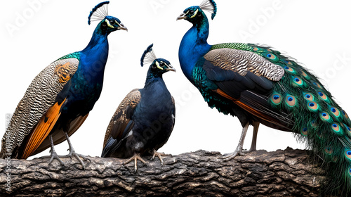 Majestic Peafowl Trio on Branch Illustration