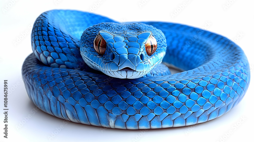 Fototapeta premium Blue Snake with Orange Eyes Illustration