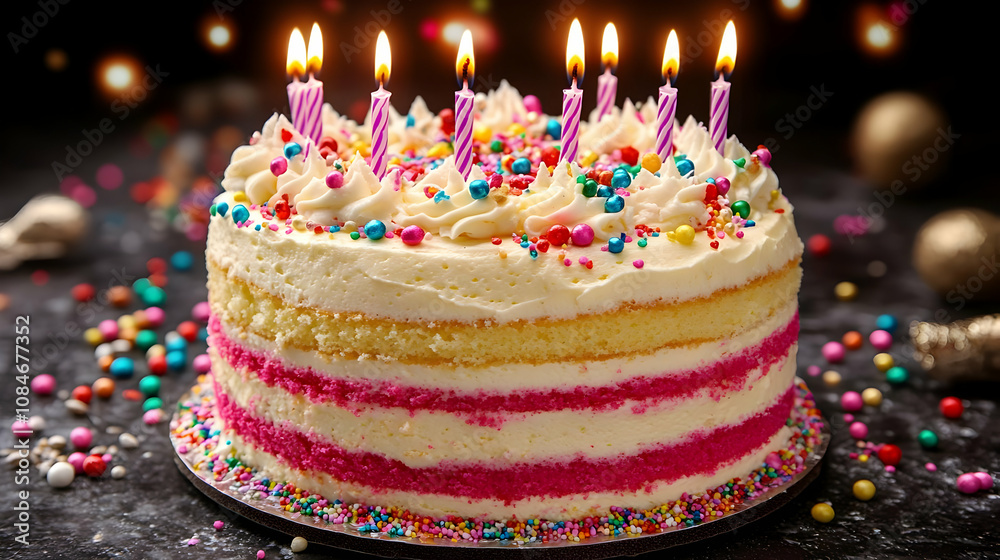 Birthday Cake with Candles and Sprinkles - Photo Birthday Cake with Candles and Sprinkles - Photo
