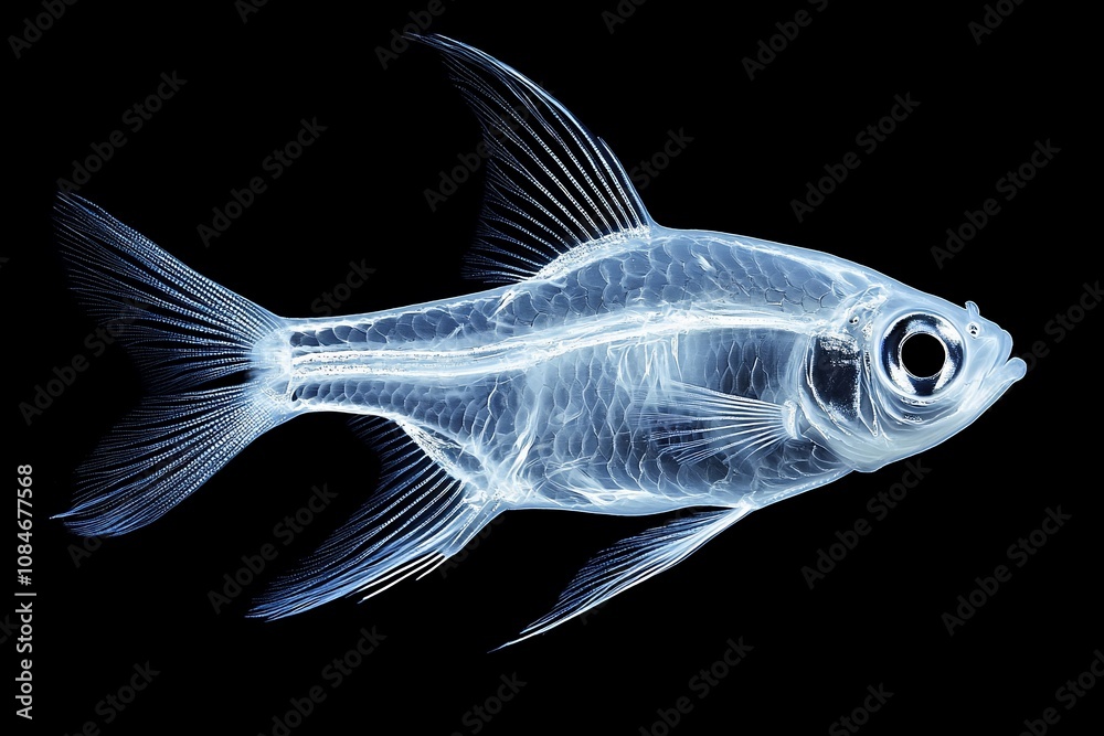X-ray Image of a Fish Highlighting its Bone Structure X-ray Image of a Fish Highlighting its Bone Structure
