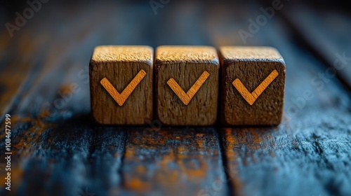 checklists reminder app task lists survey assessment online forms goals achievement and business success company objective achievement and business success check mark icon on wooden blocks