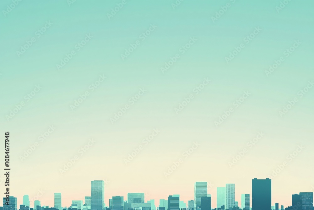 Naklejka premium Minimalist City Skyline Against a Soft Gradient Sky