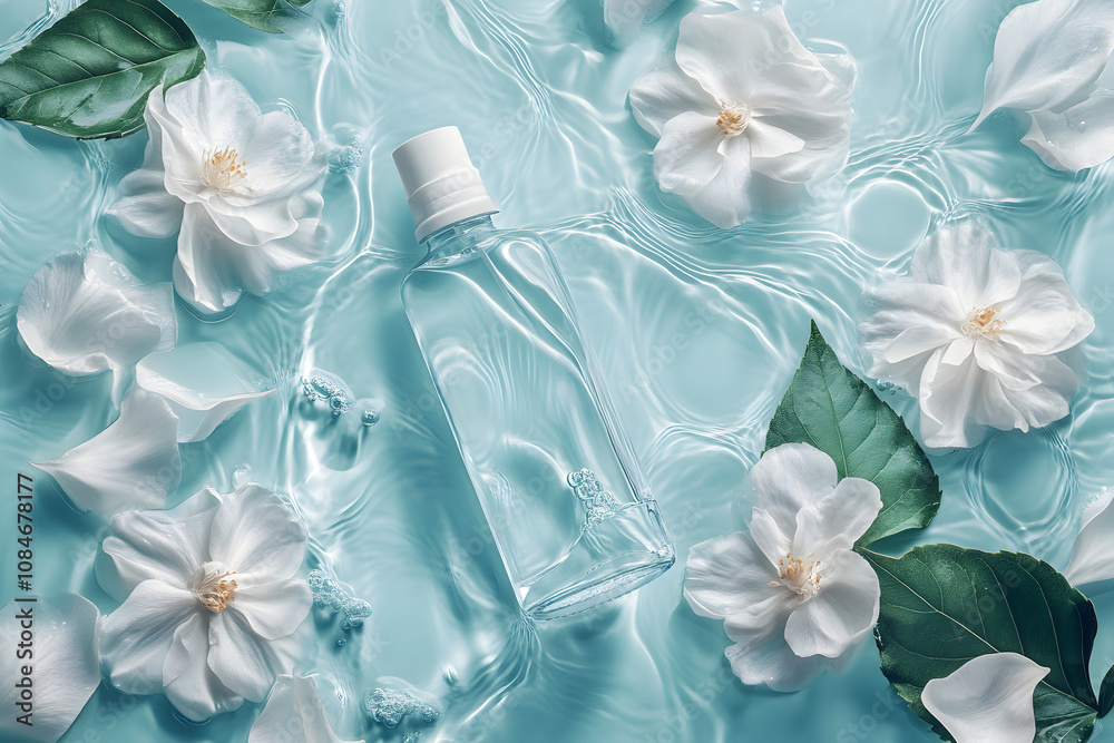 Aqua Beauty Product Amidst Dewy Blooms Aqua Beauty Product Amidst Dewy Blooms