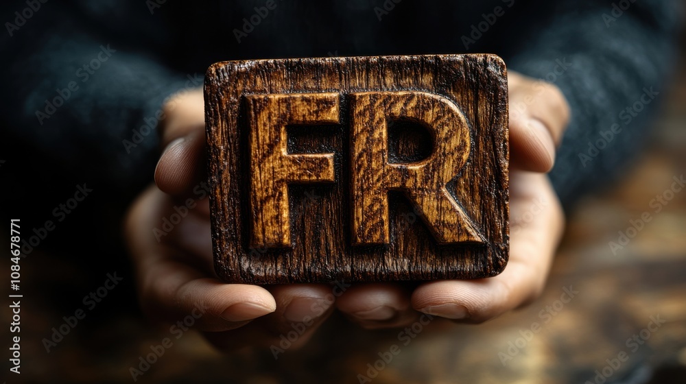 Fototapeta premium copyright protection concept registration or registration for trademark businessman hold wooden block with register trademark word and logo