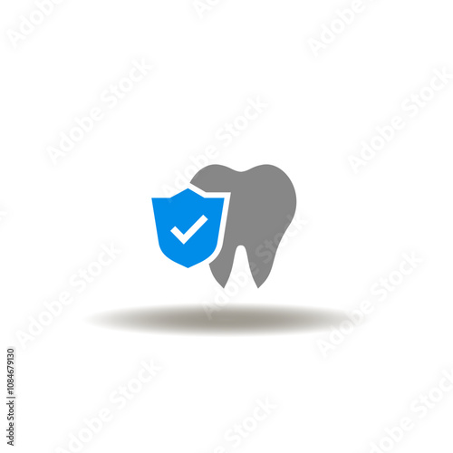 Vector illustration of tooth and shield with check mark. Symbol of dental insurance.
