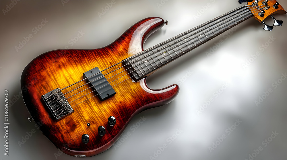 Naklejka premium Electric Bass Guitar with Flame Finish - Photo