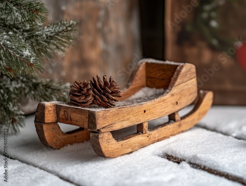 A rustic wooden sled in miniature.