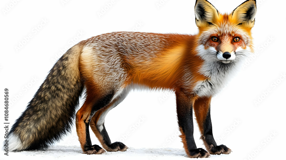 Fototapeta premium Red Fox Standing on White Background - Photo