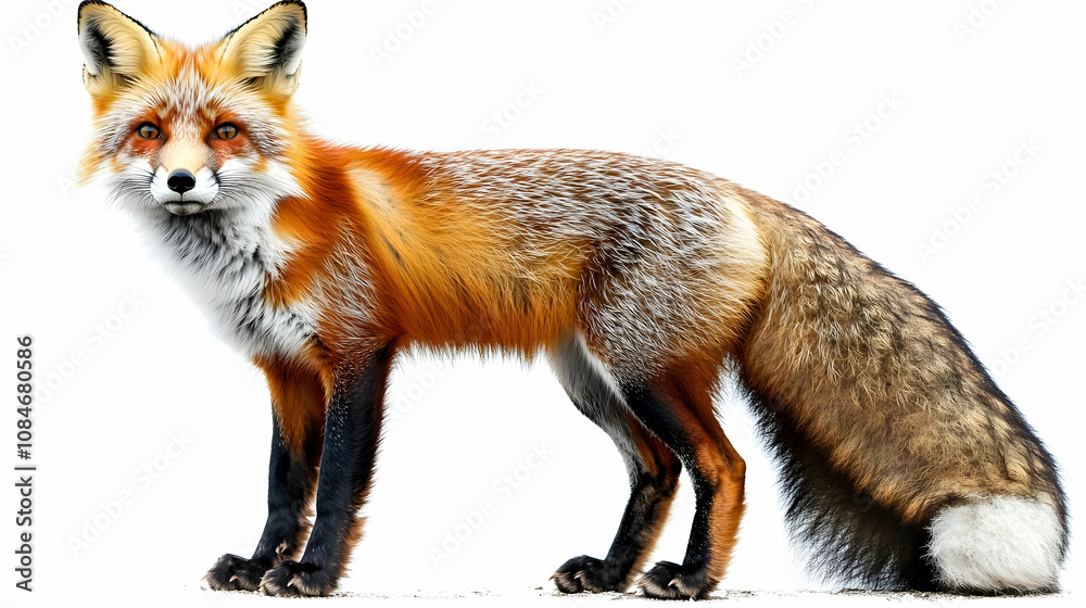Fototapeta premium Red Fox Standing on White Background Photo