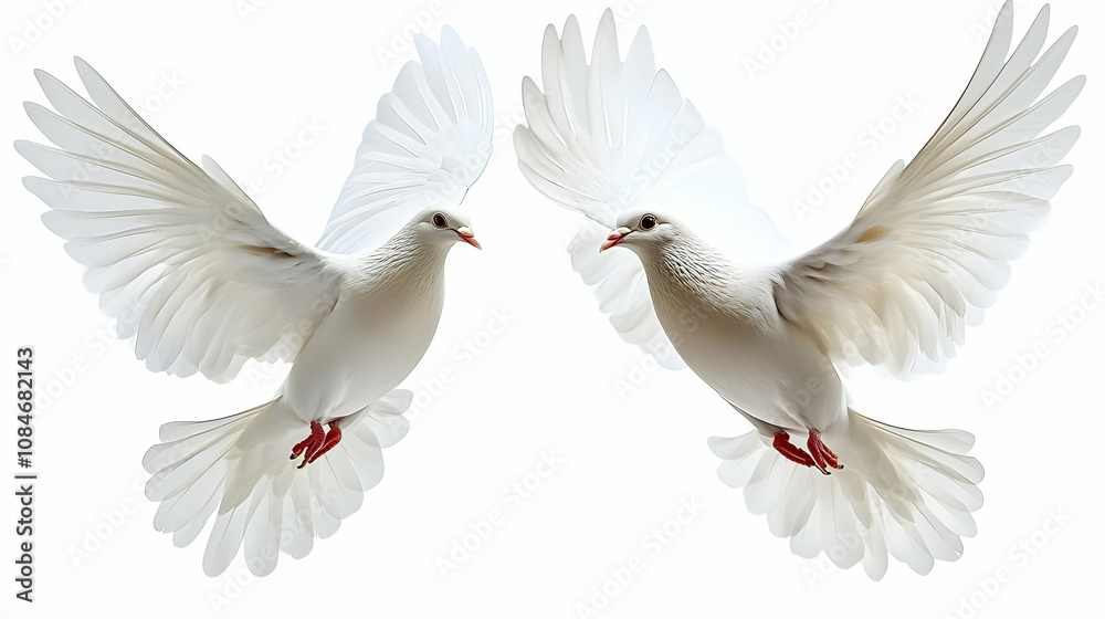 Two White Doves in Flight - Realistic Image