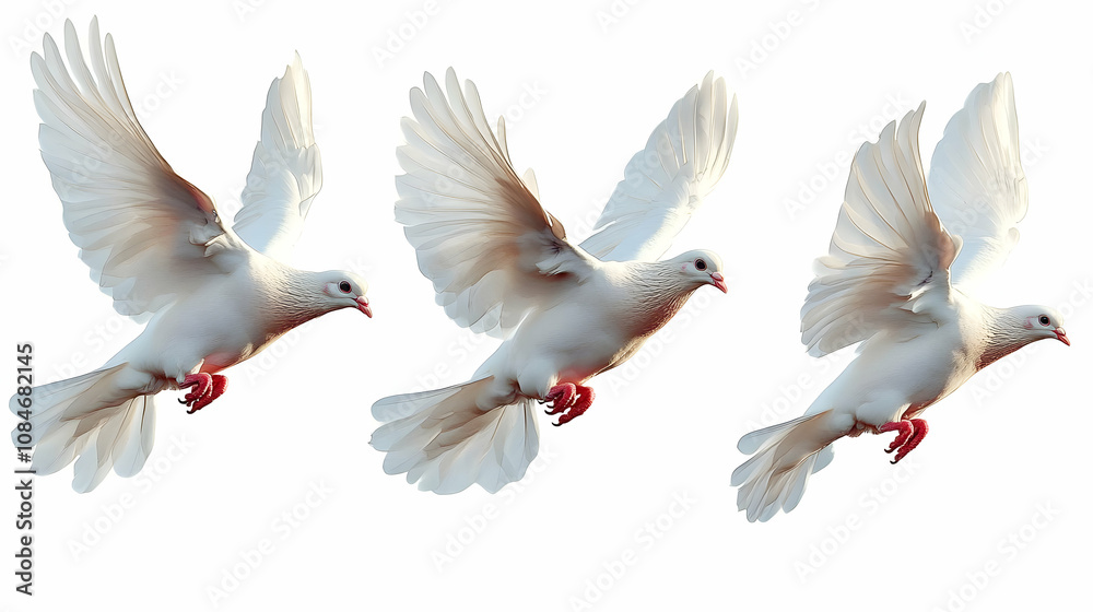 Obraz premium Three White Doves in Flight Illustration