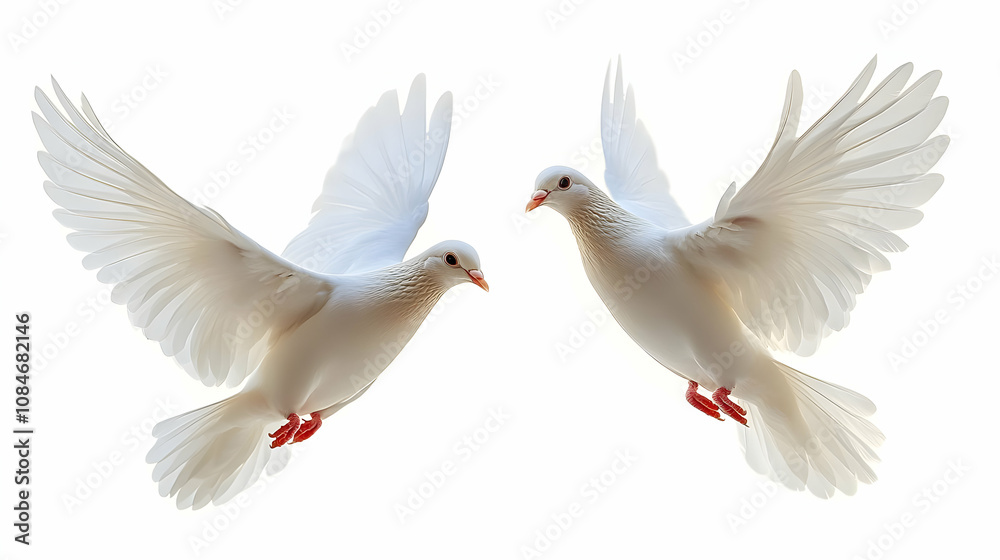 Two White Doves in Flight - Realistic Image Two White Doves in Flight - Realistic Image