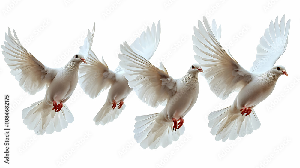 Obraz premium Three White Doves in Flight Illustration