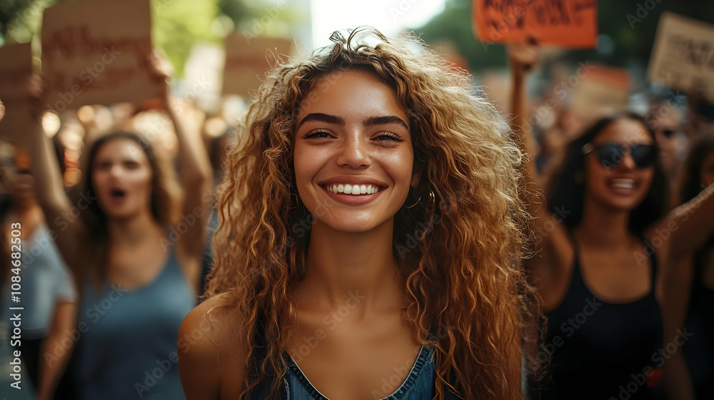 Smiling Woman at a Rally - Photo Smiling Woman at a Rally - Photo
