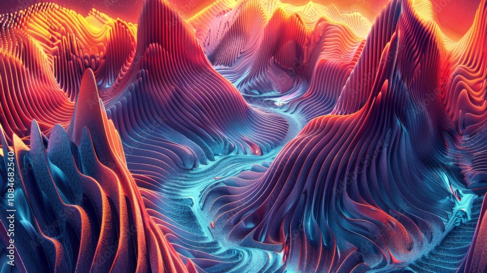 Fototapeta premium Wallpaper 3d illustration of a colorful and abstract landscape with waves