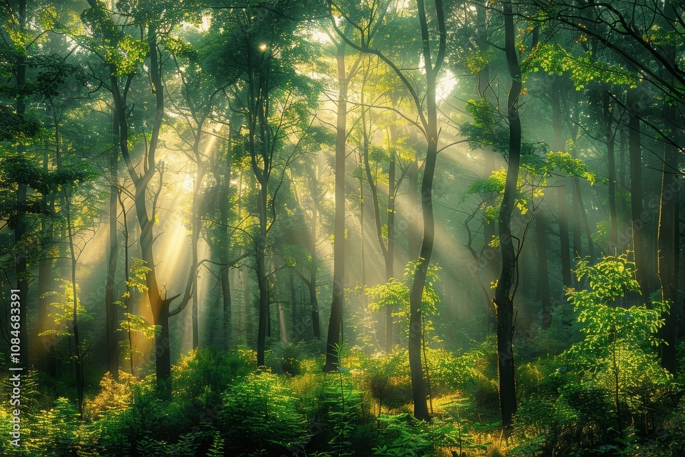 Obraz premium Sunlit Forest in the Morning