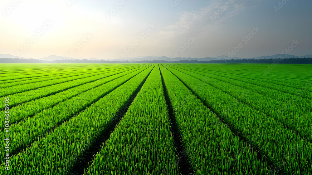 Green Rice Paddy Field Landscape Photo Green Rice Paddy Field Landscape Photo