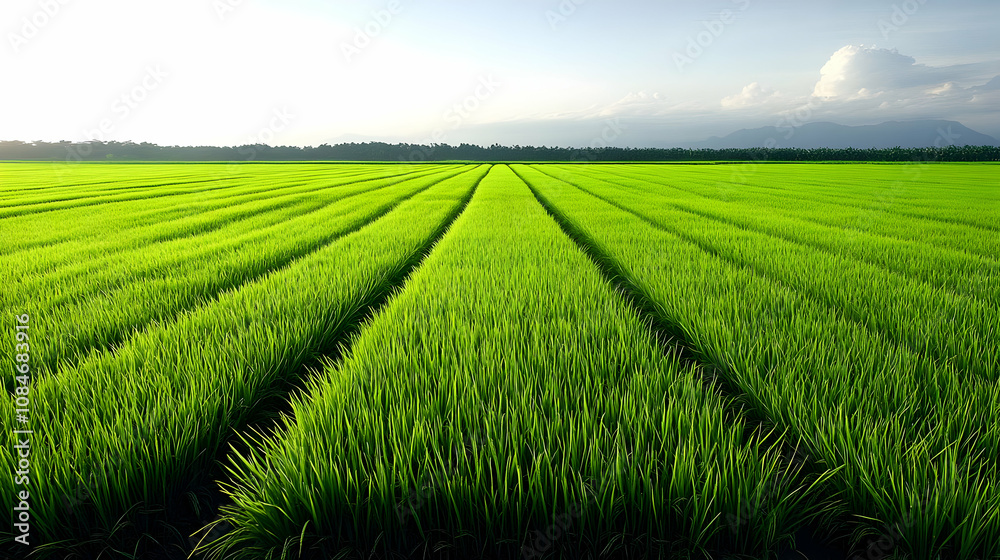 Green Rice Paddy Field Landscape Photo Green Rice Paddy Field Landscape Photo