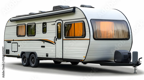 White Camper Trailer with Orange Curtains Illustration