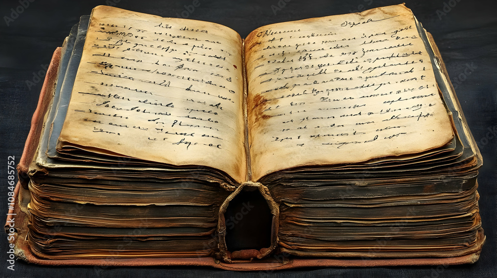 Obraz premium Old Manuscript Book with Handwritten Text