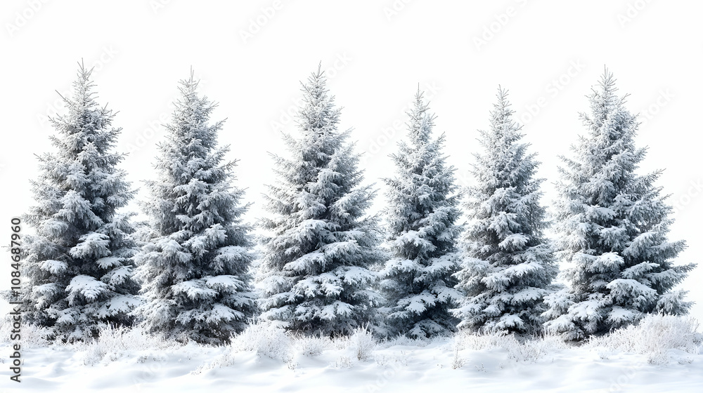 Snow Covered Pine Trees in a Snowy Landscape - Realistic Image Snow Covered Pine Trees in a Snowy Landscape - Realistic Image