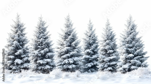 Snow Covered Pine Trees in a Snowy Landscape - Realistic Image