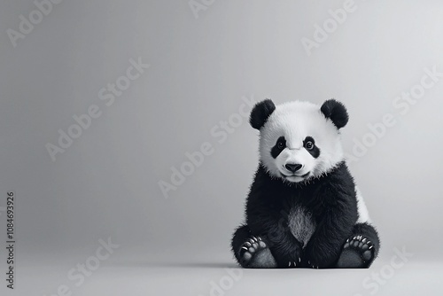 Adorable Panda Sitting Quietly Against a Neutral Background