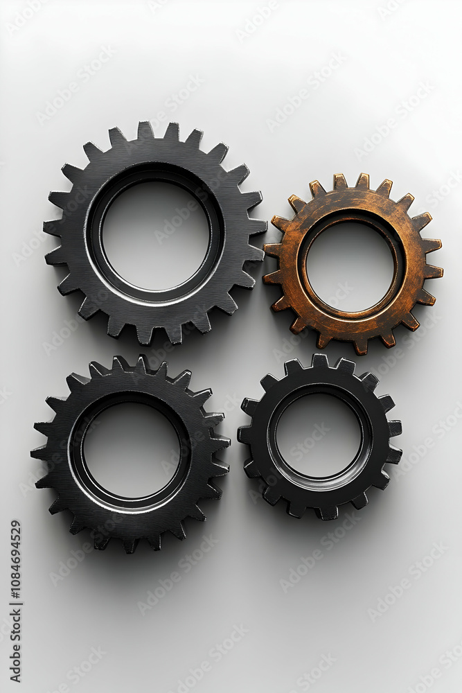 3D Rendered Gears - Grey And Copper Metallic 3D Rendered Gears - Grey And Copper Metallic