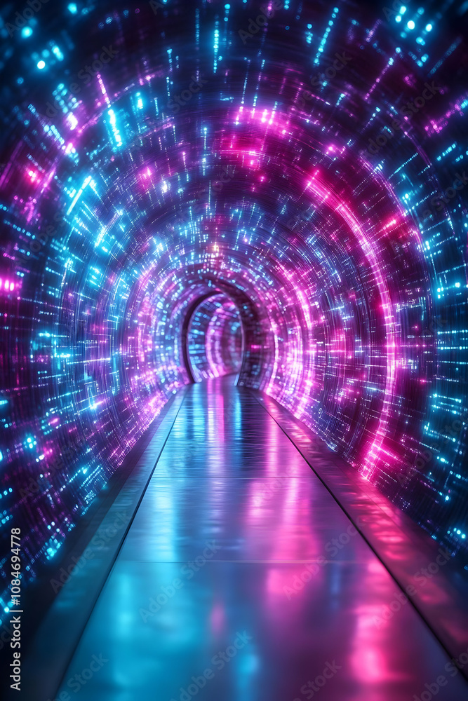 Abstract 3D Neon Tunnel with Glowing Lights Abstract 3D Neon Tunnel with Glowing Lights