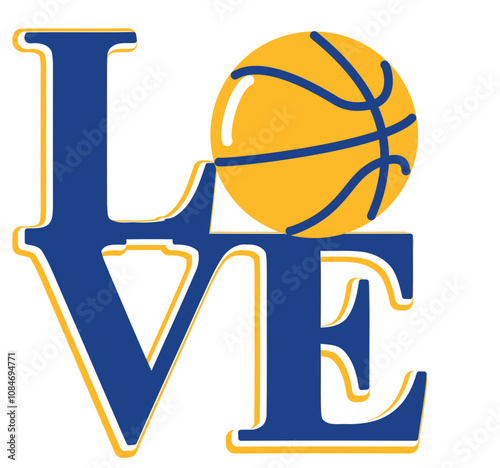 Love - Basket - yellow and blue with ball basketball, sport vector graphics for street art - graffiti lettering typography - art illustration - multicolor - writen Word -	