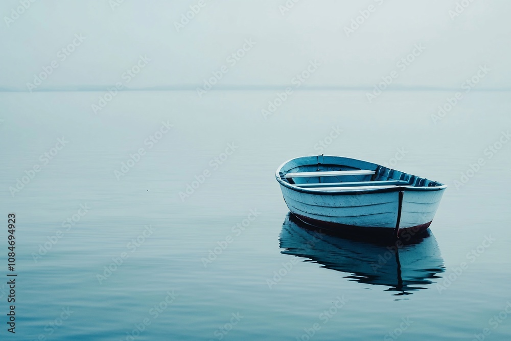 Naklejka premium Serenity on Water: A Calm Boat Floating in Tranquil Waters