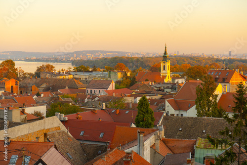 Wallpaper Mural Medieval Austro-Hungarian district Zemun in Belgrade - Aerial drone shot, Serbia, European city Torontodigital.ca