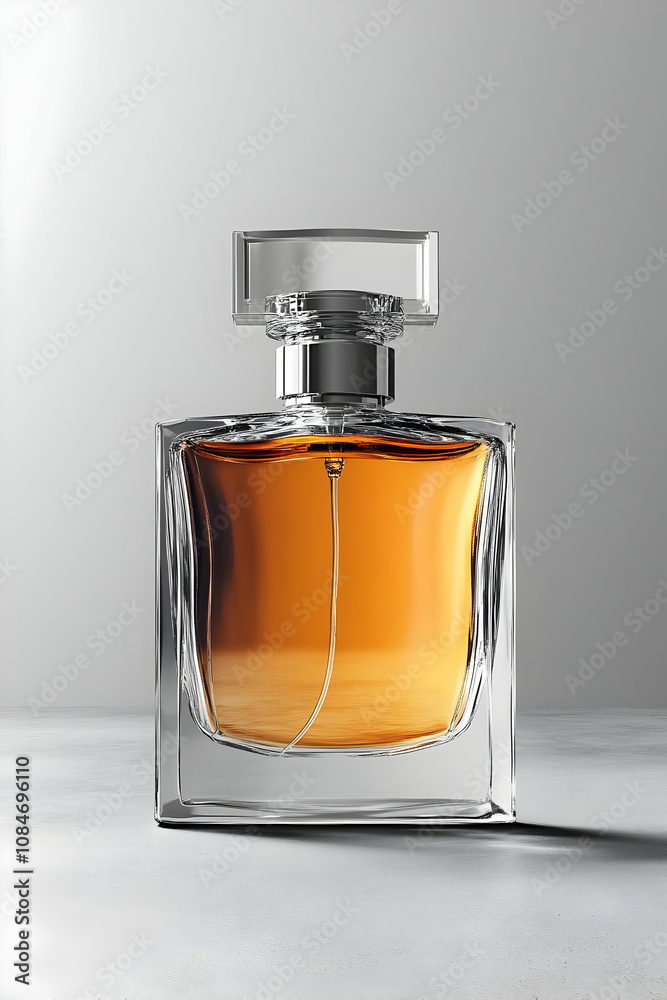 Glass Perfume Bottle with Gold Liquid 3D Render Glass Perfume Bottle with Gold Liquid 3D Render