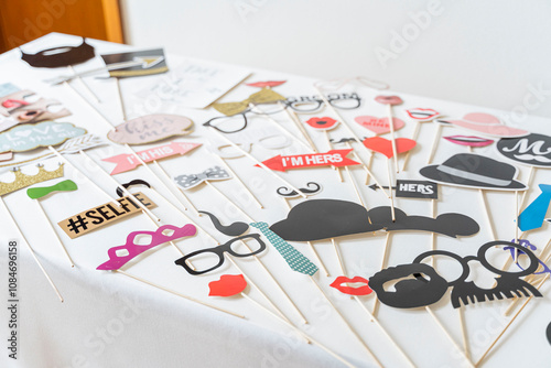 Various items for a photo box at a wedding or birthday party