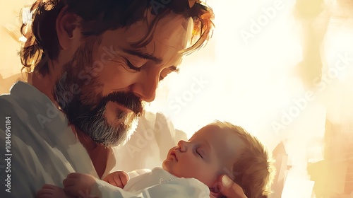 Man Holding a Baby with Care