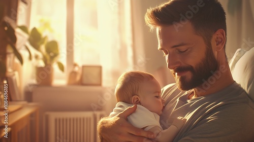 Man Holding a Baby with Care