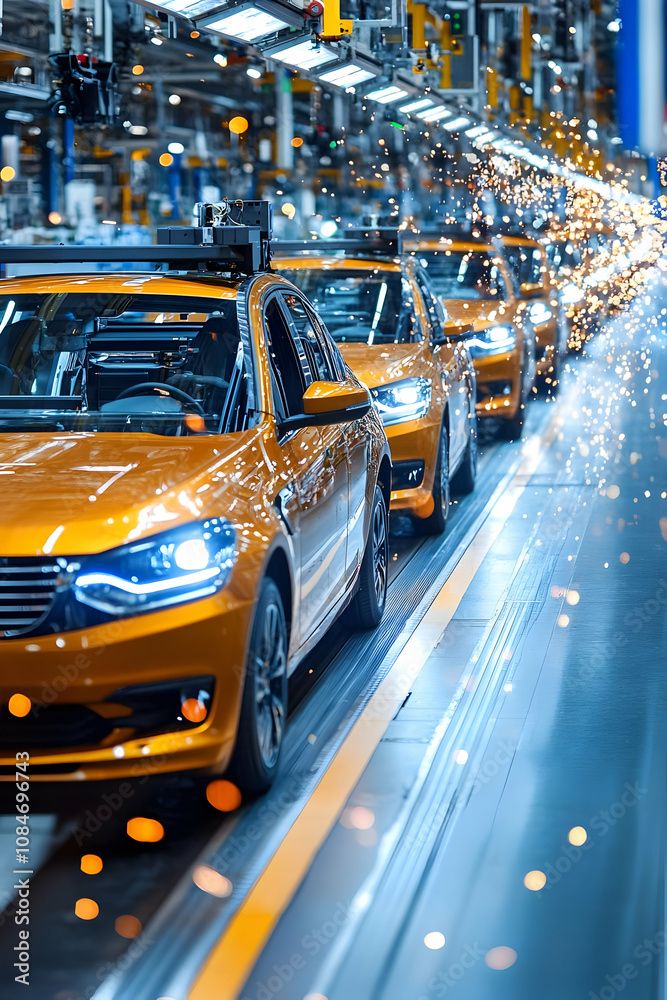 Yellow Car Assembly Line - Industrial Photo Yellow Car Assembly Line - Industrial Photo