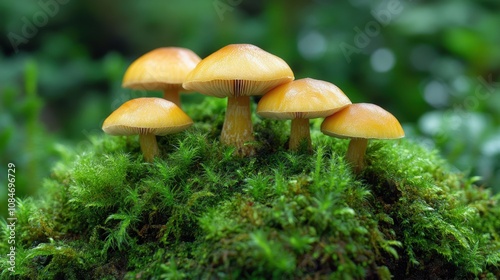 mushrooms on a mossy surface