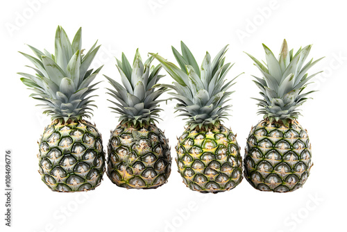 Fresh ripe pineapples isolated png on a transparent background