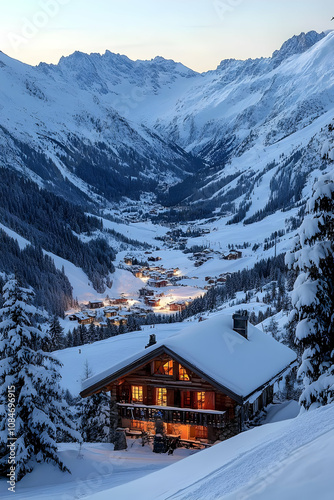 Winter Cabin in Snowy Mountain Landscape - Realistic Image