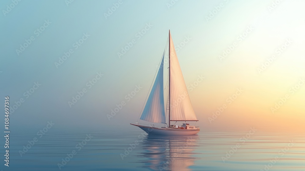 Fototapeta premium Sailboat on Calm Water at Sunset