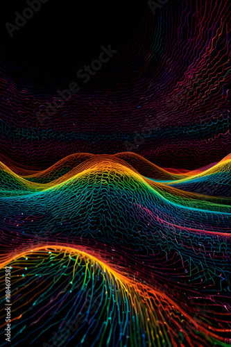 AI, complex computer network of interconnected nodes with data lines flowing between them