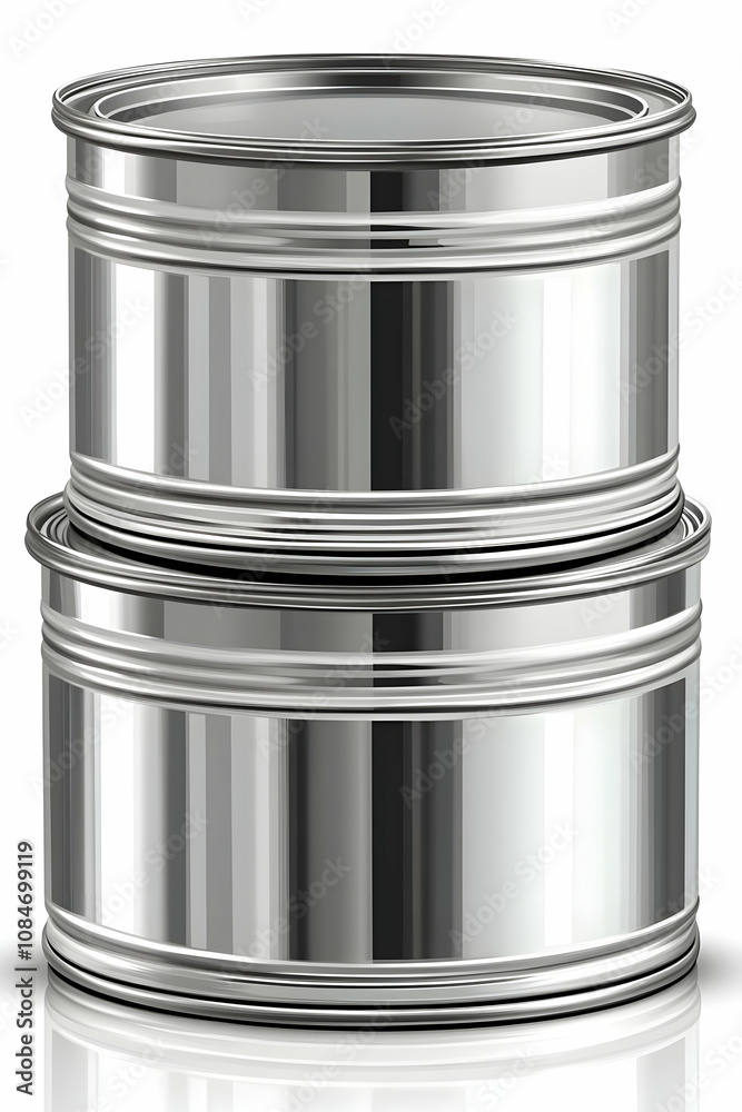 Two Stacked Silver Metal Cans Illustration Two Stacked Silver Metal Cans Illustration