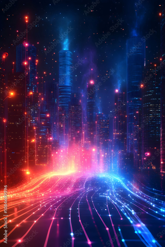 Futuristic Cityscape with Neon Lights 3D Illustration Futuristic Cityscape with Neon Lights 3D Illustration