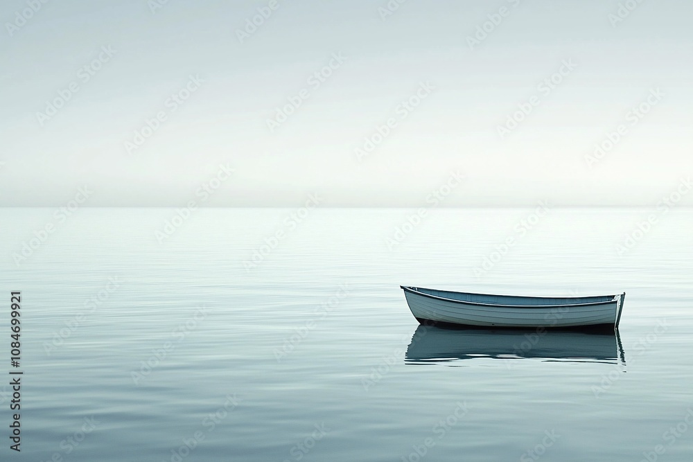 Serenity on the Water: A Still Morning with a Lone Boat Serenity on the Water: A Still Morning with a Lone Boat