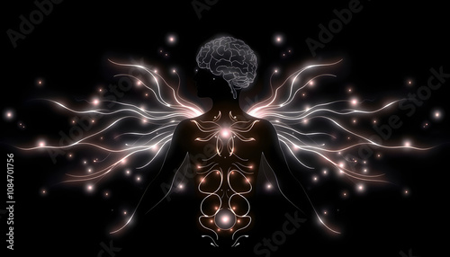 body, mind, spirit and soul isolated with white highlights, png